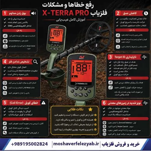رفع خطاها و مشکلات فلزیاب X TERRA PRO | آموزش کامل عیبیابی