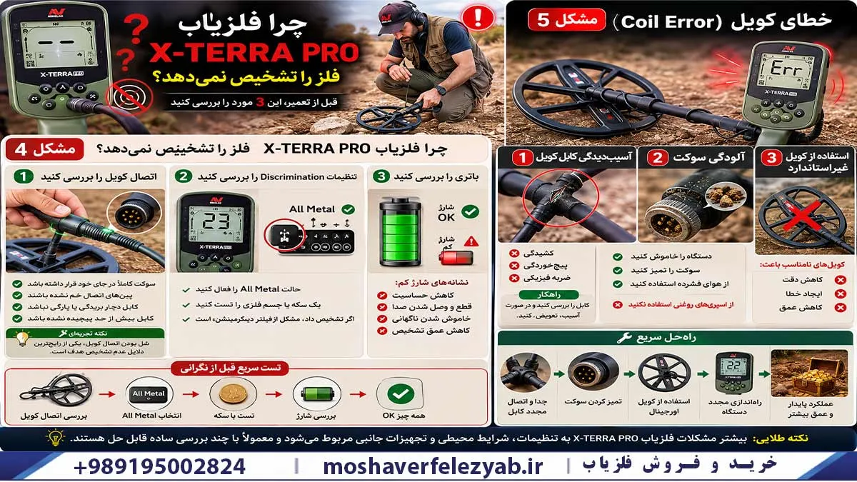 رفع خطاها و مشکلات فلزیاب X-TERRA PRO | آموزش کامل عیبیابی